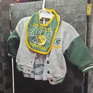 NFL Green Bay Packers 6 Month Onsie,  Tutu, Booties, Jacket Set - Green and Gray